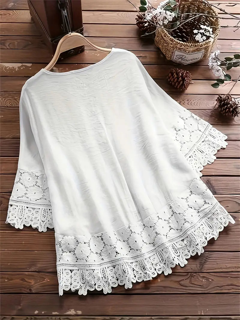 Arden™ – Kirjailtu boho pitsipusero leveillä hihoilla