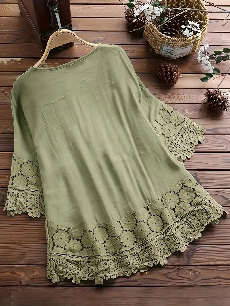 Arden™ – Kirjailtu boho pitsipusero leveillä hihoilla